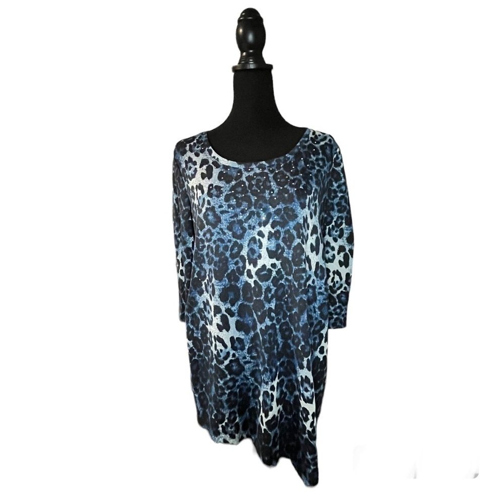 Laura Ashley 3/4 Sleeve Cheetah Print Top, Size Large
